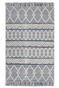 blue denim rug with triangular patterns.