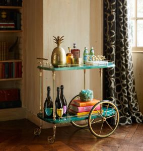 Bar cart with colorful decor