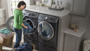 Millennial doing laundry