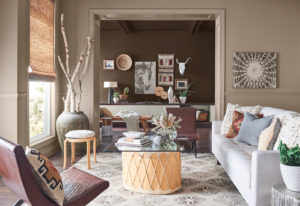 Living room with varying brown walls