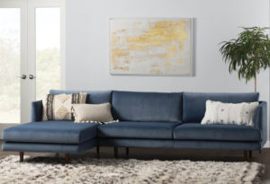 blue couch in an upscale living room