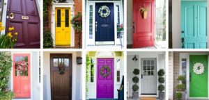 Collage of colorful front doors