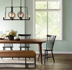 Dining area with Hazel paint color from Sherwin Williams